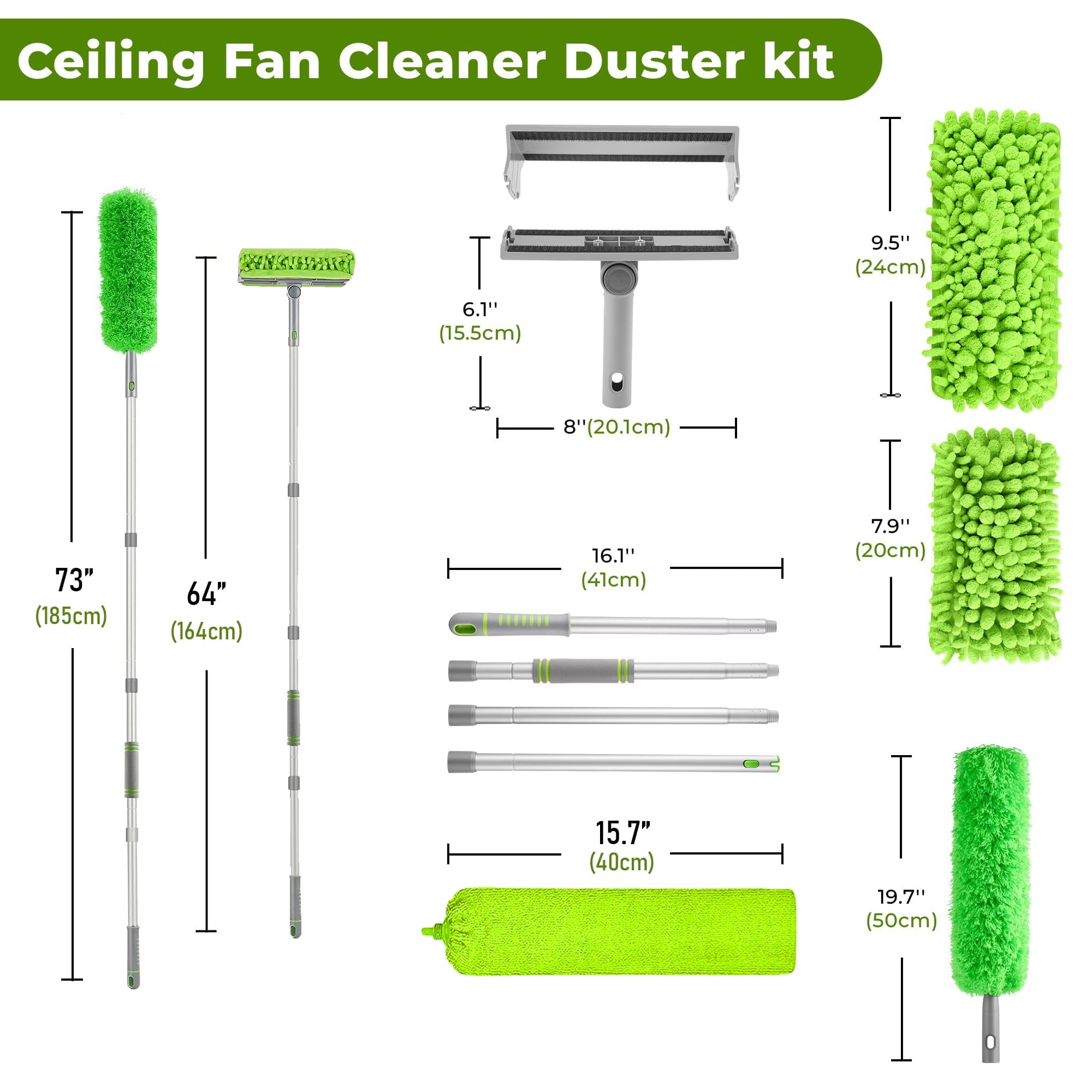JFengqi Ceiling Fan Cleaner Duster with 64" Extendable Long Handle, Reusable Washable Microfiber Dusters for High Ceiling, Furniture, Blind, Gap