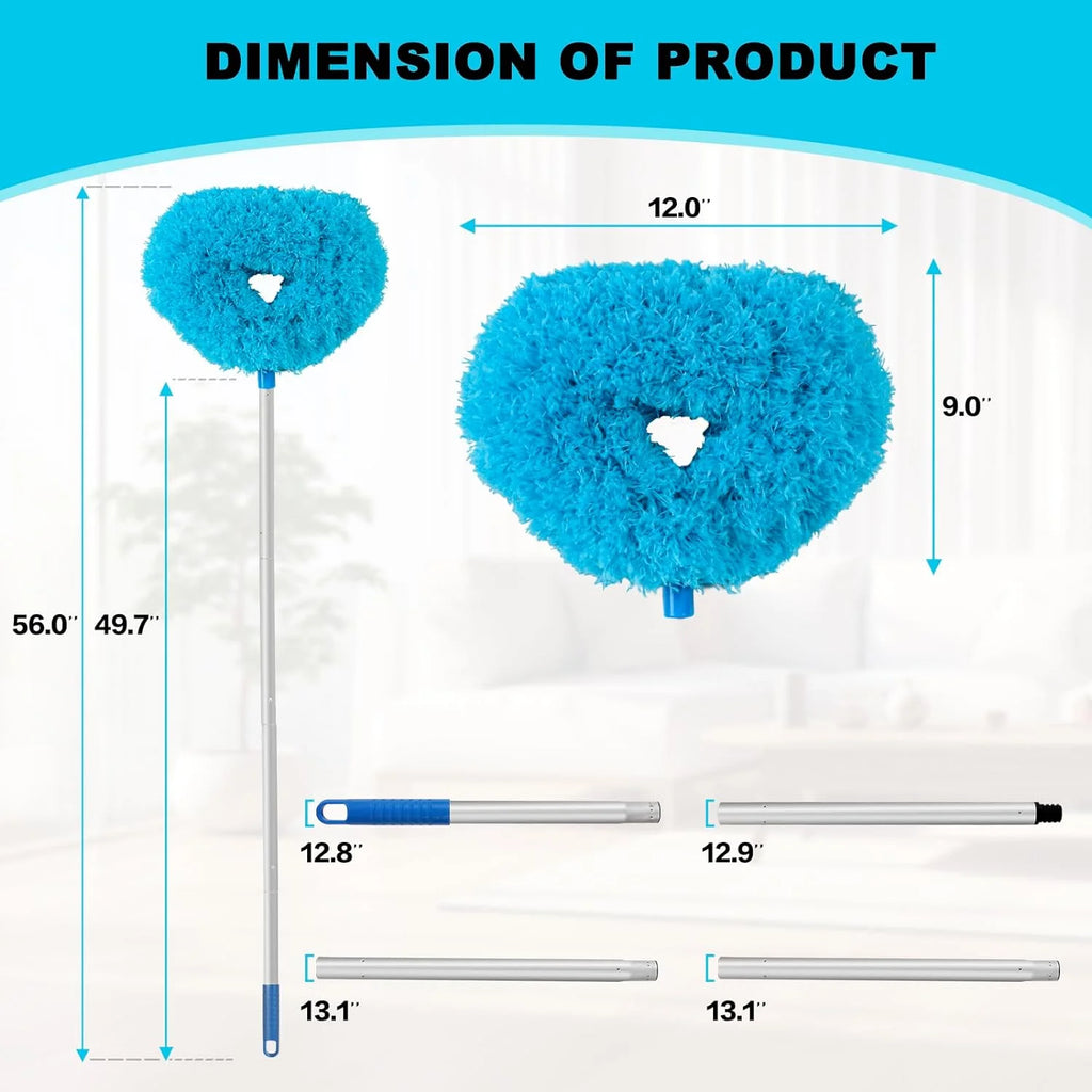 JFengqi Reusble Microfiber Ceiling Fan Duster with 13" to 49.7" Extendable Handle Pole, Blue