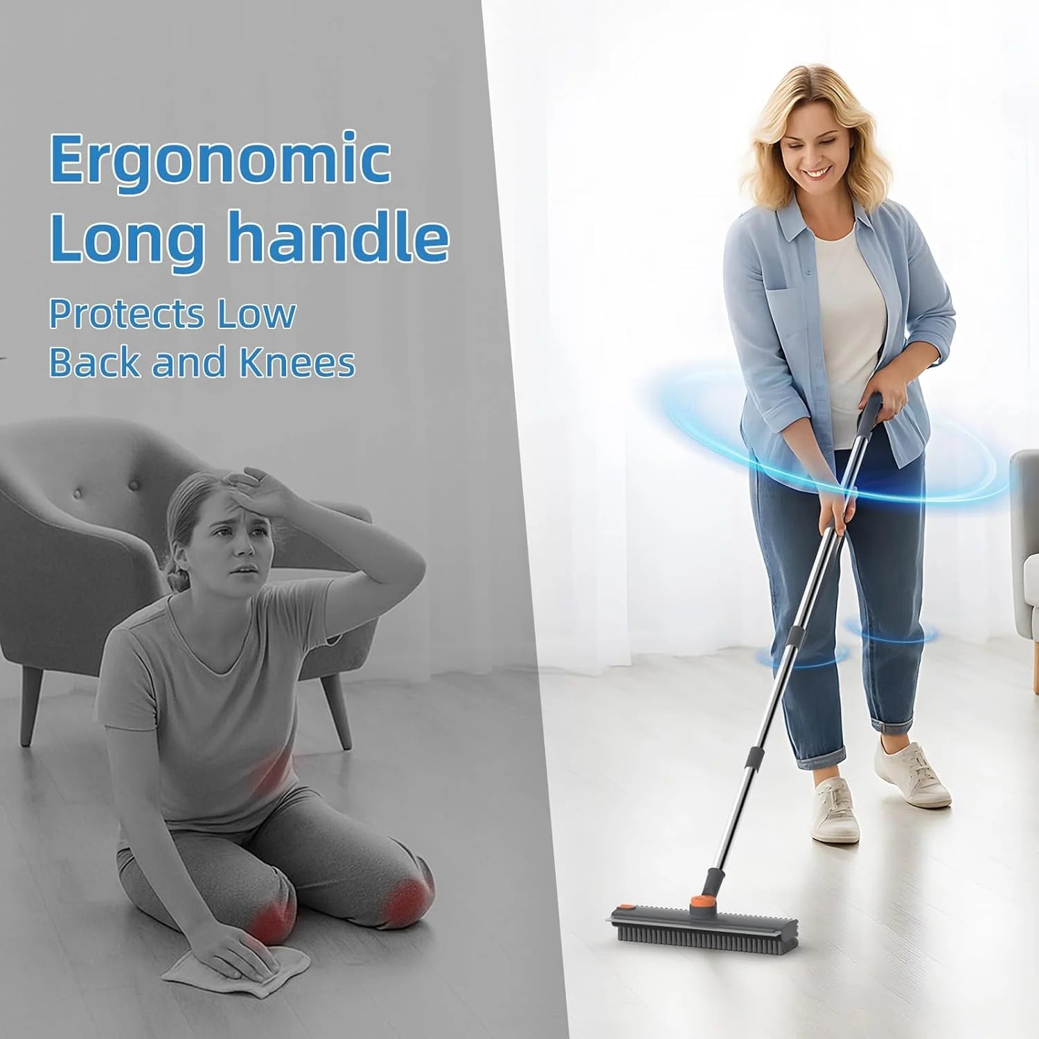 JFengqi Floor Scrub Brush with Long Handle, 3 in 1 Heavy Duty Stiff Bristle Floor Scrubber Broom with Squeegee for Cleaning Bathroom, Tile, Patio, Garage, Wall, Deck