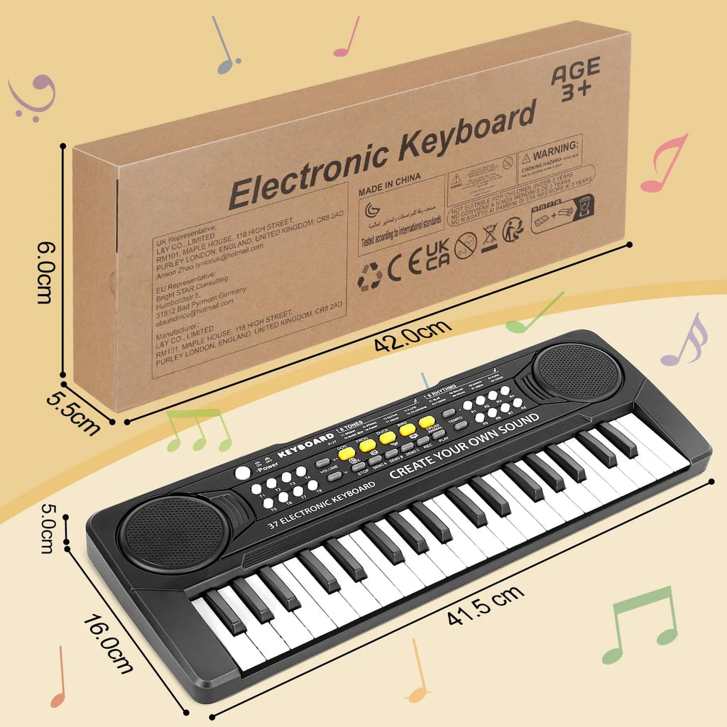 JFengqi 37-Key Piano Keyboard, Portable Electronic Piano for Beginners, Musical Instrument Toy Gift for Boys Girls, Black