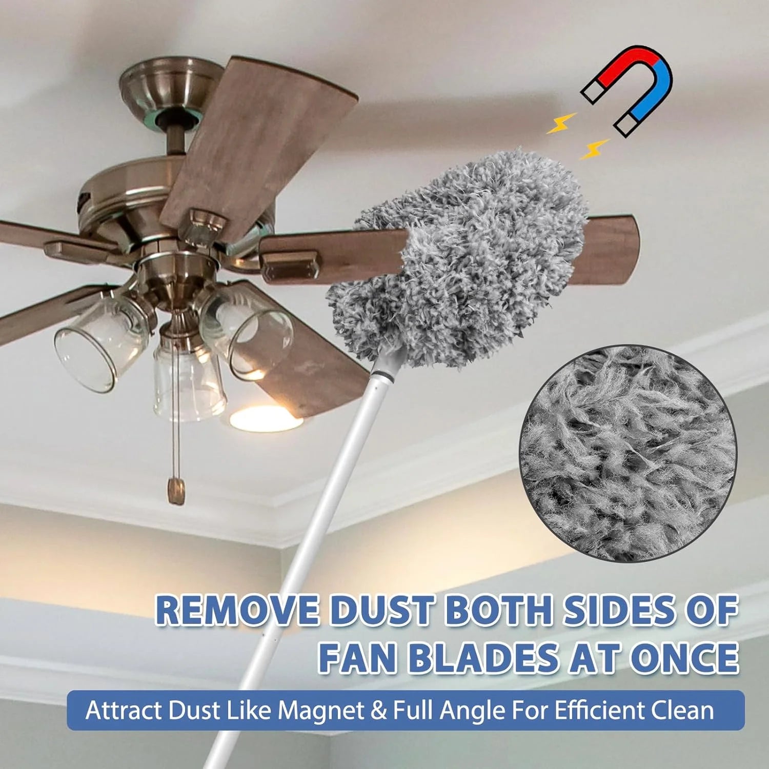 JFengqi Reusble Microfiber Ceiling Fan Duster with 13" to 49.7" Extendable Handle Pole, Gray