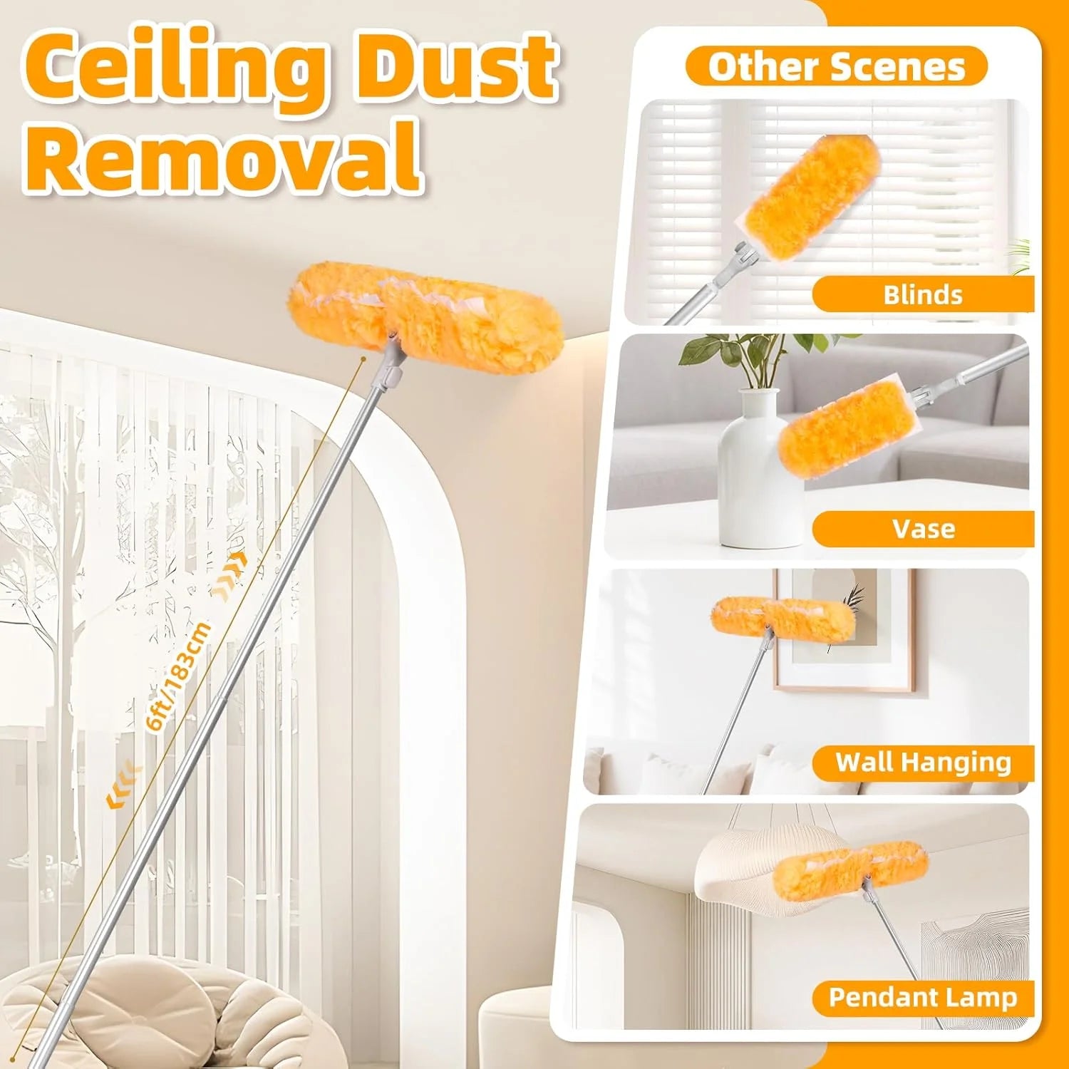 20 Count Heavy Duty Duster Refills with 6 ft Extendable Handle, 5X Microfibers, Disposable Multi Surface Dusters for Cleaning