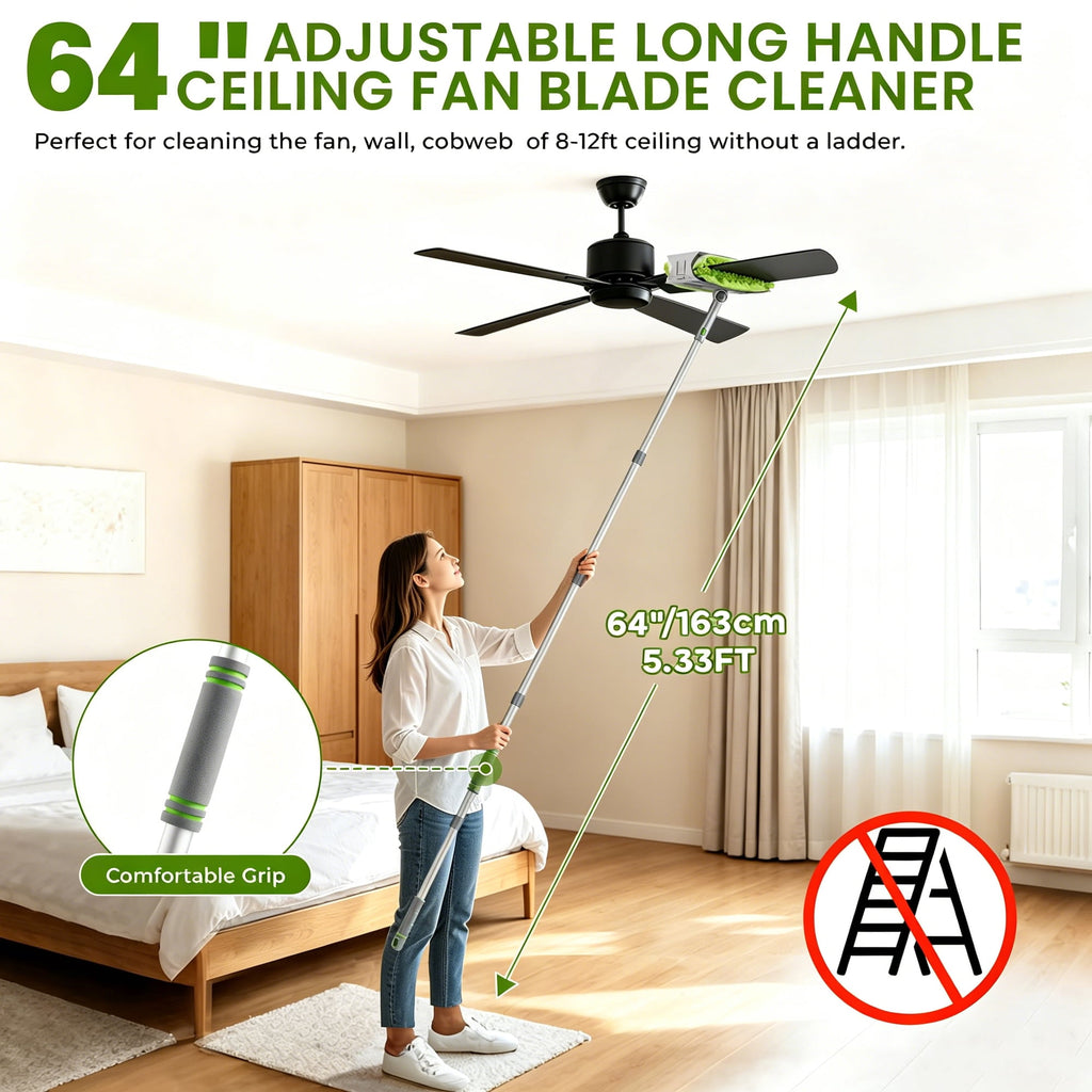 JFengqi Ceiling Fan Cleaner Duster with 64" Extendable Long Handle, Reusable Washable Microfiber Dusters for High Ceiling, Furniture, Blind, Gap