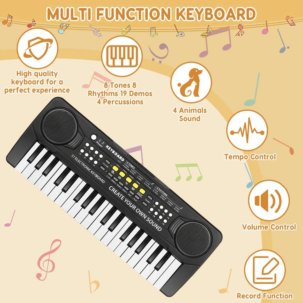 JFengqi 37-Key Piano Keyboard, Portable Electronic Piano for Beginners, Musical Instrument Toy Gift for Boys Girls, Black