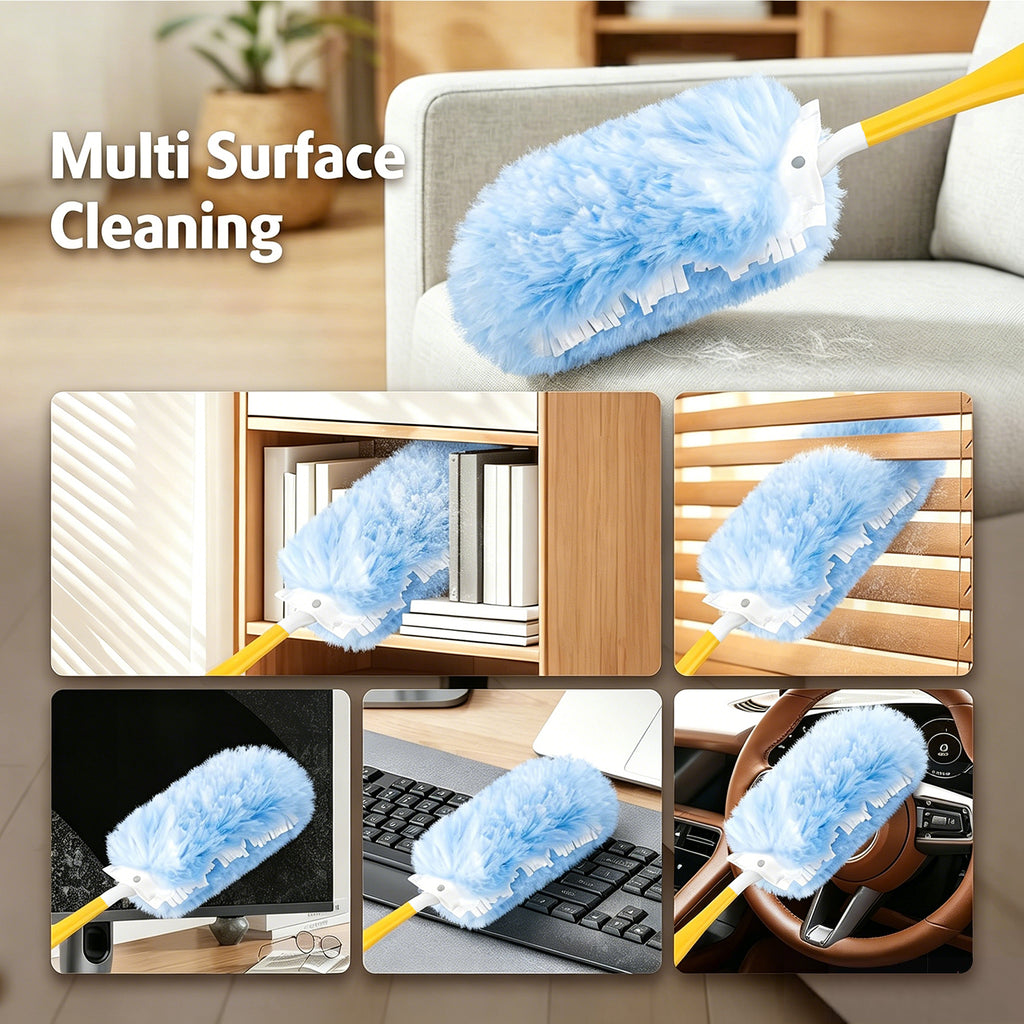 Heavy Duty Duster Refills, 60 pcs with Extended Handle & 1 Handle, 4X Microfibers Disposable Duster Kit for Cleaning, 360° Multi Surface Refills (Blue)