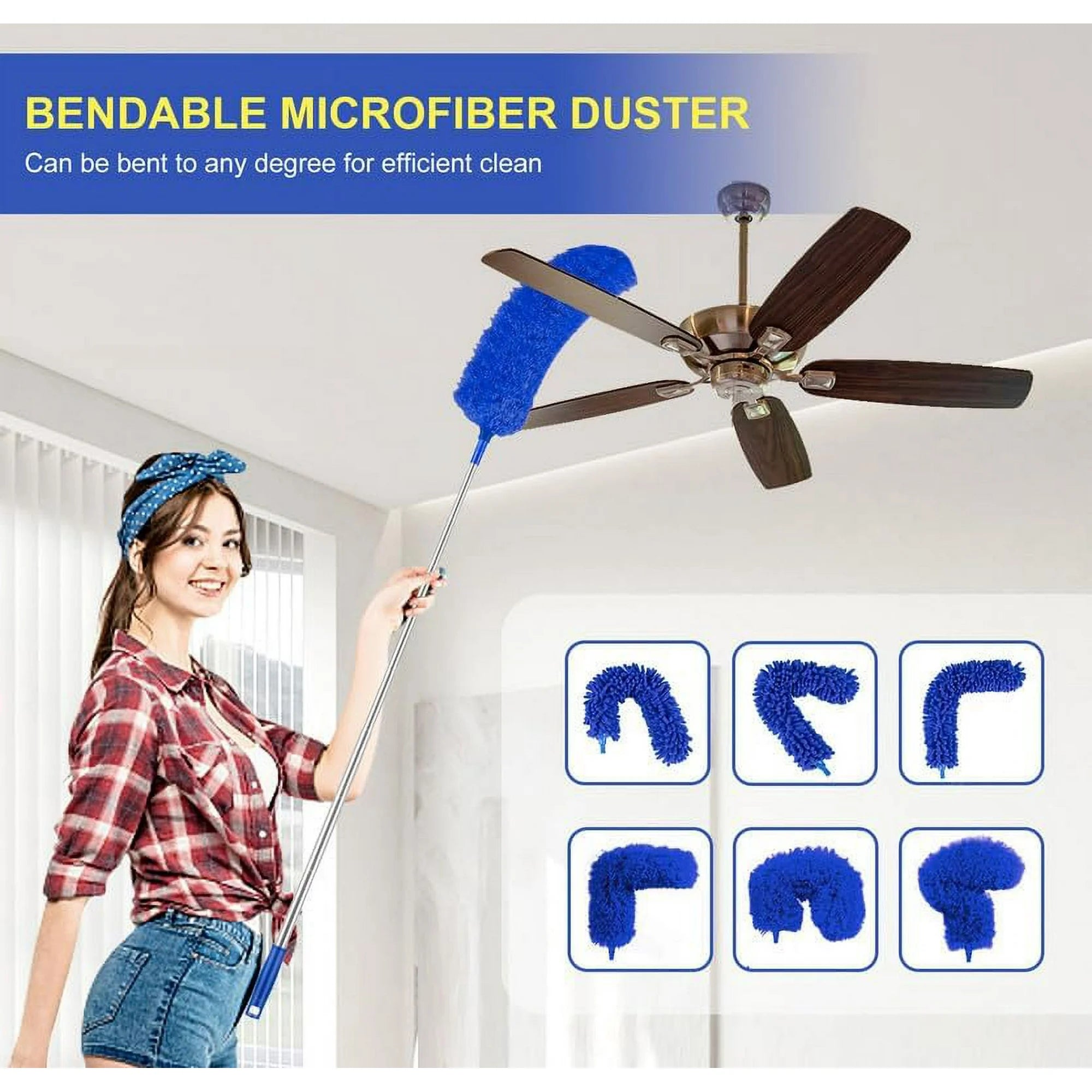 JFengqi Microfiber Feather Duster, 6pcs Washable Cobweb Dusters with 100” Extension Long Pole Cleaning Kit, Bendable Telescopic Duster for Ceiling Fan, Blinds, Furniture, Cars