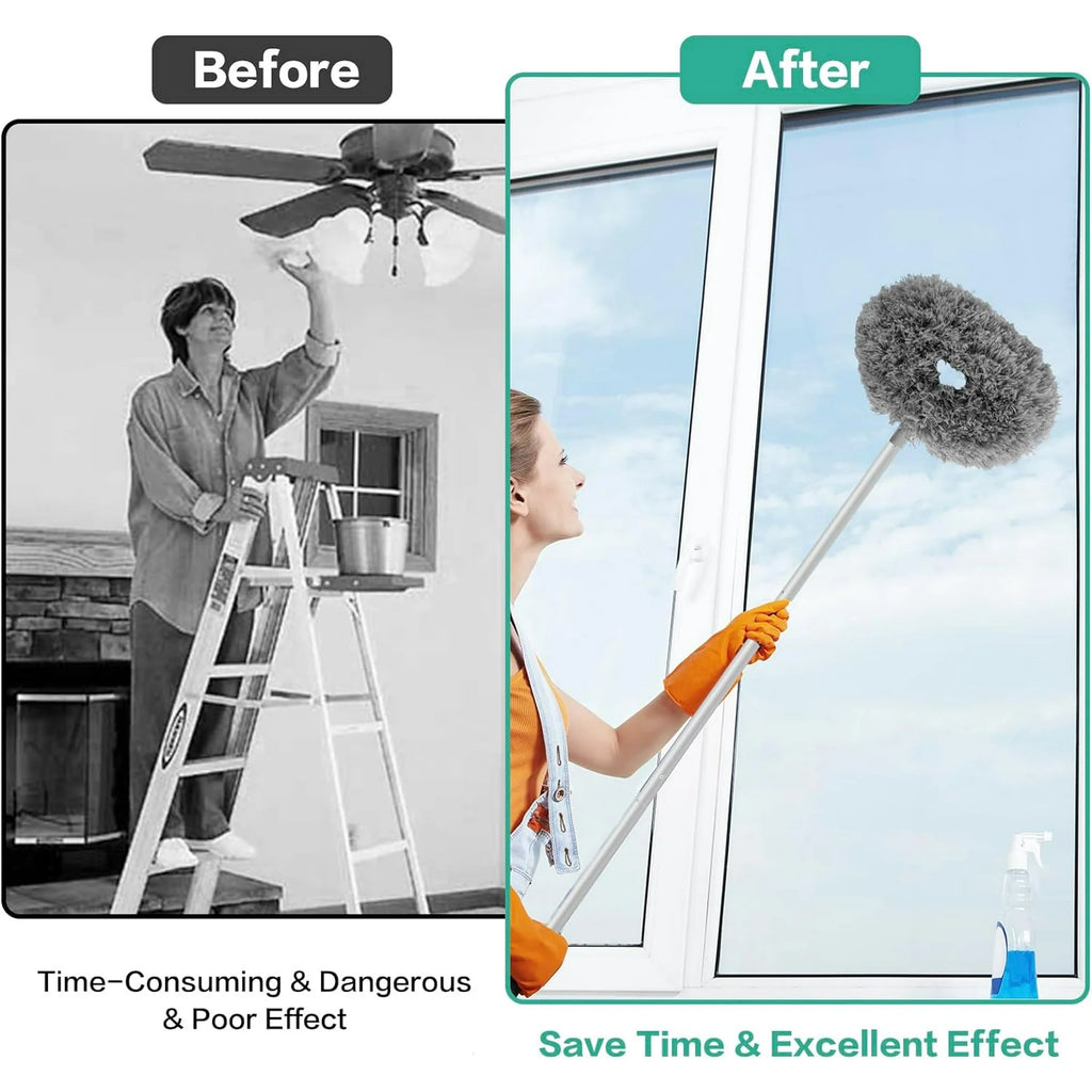 JFengqi Reusble Microfiber Ceiling Fan Duster with 13" to 49.7" Extendable Handle Pole, Gray