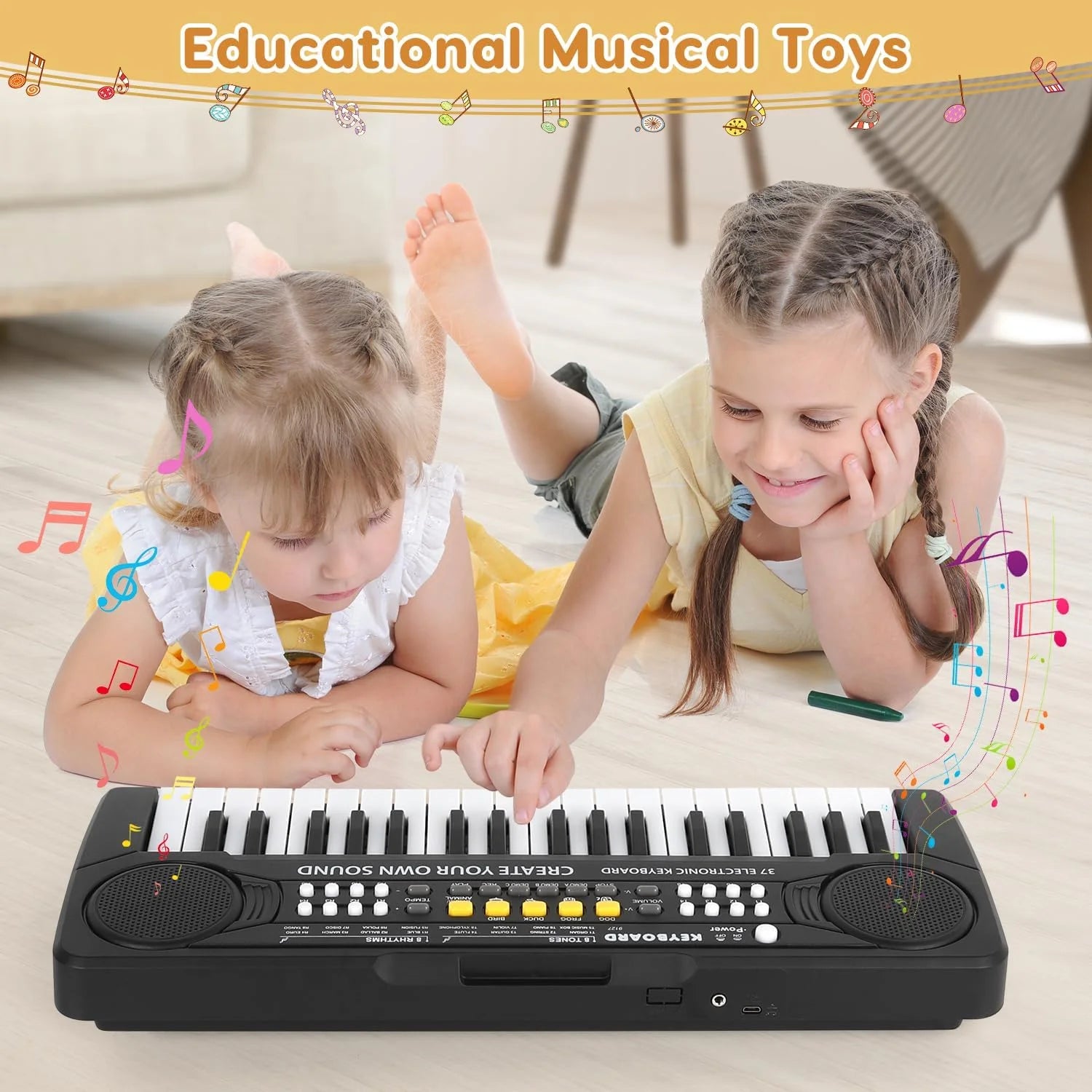 JFengqi 37-Key Piano Keyboard, Portable Electronic Piano for Beginners, Musical Instrument Toy Gift for Boys Girls, Black