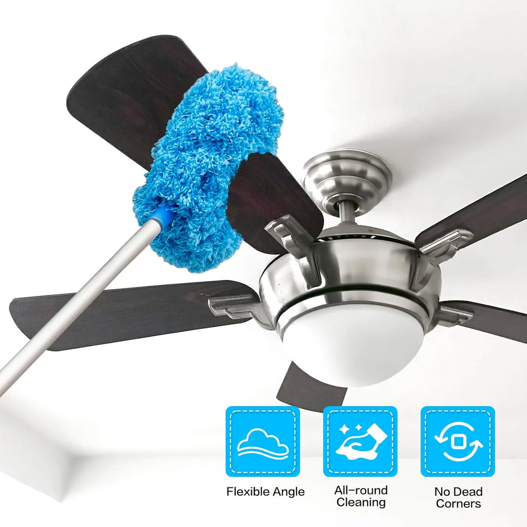 JFengqi Reusble Microfiber Ceiling Fan Duster with 13" to 49.7" Extendable Handle Pole, Blue