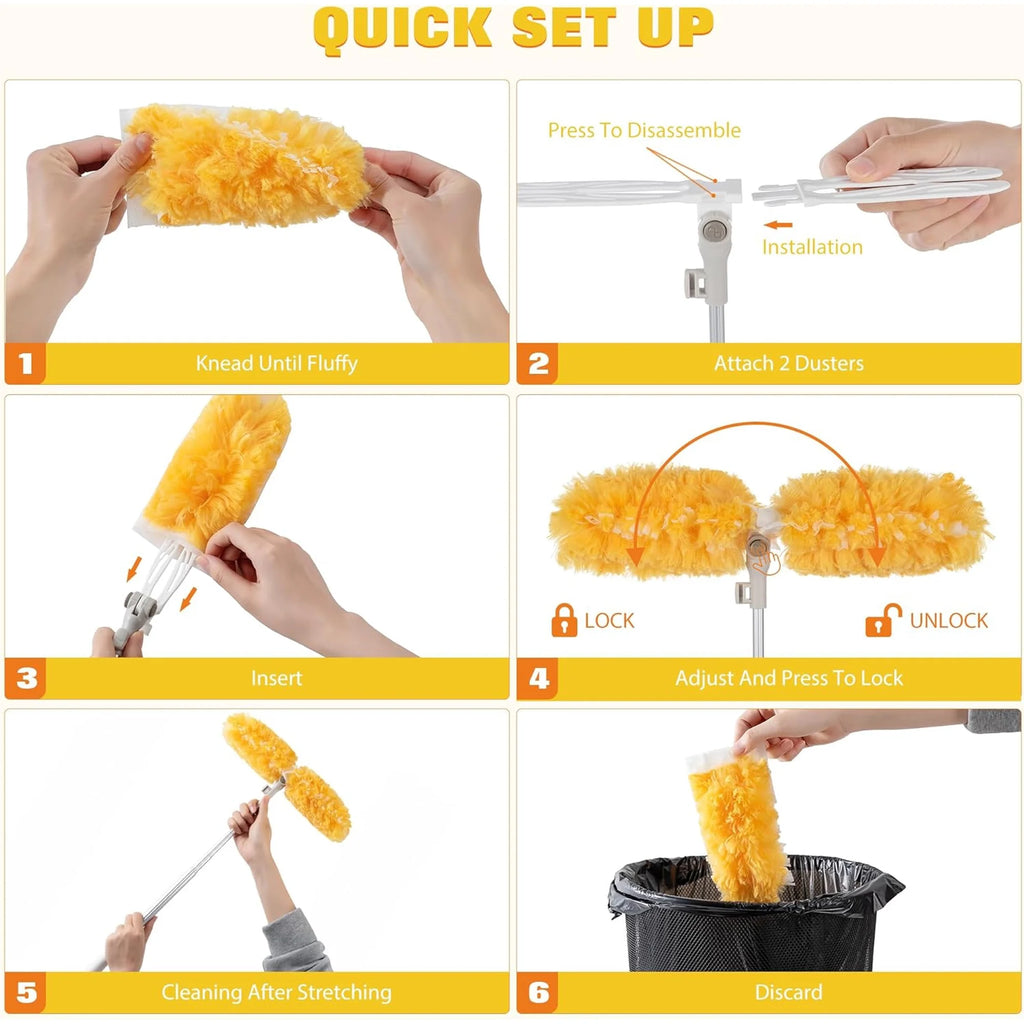 20 Count Heavy Duty Duster Refills with 6 ft Extendable Handle, 5X Microfibers, Disposable Multi Surface Dusters for Cleaning