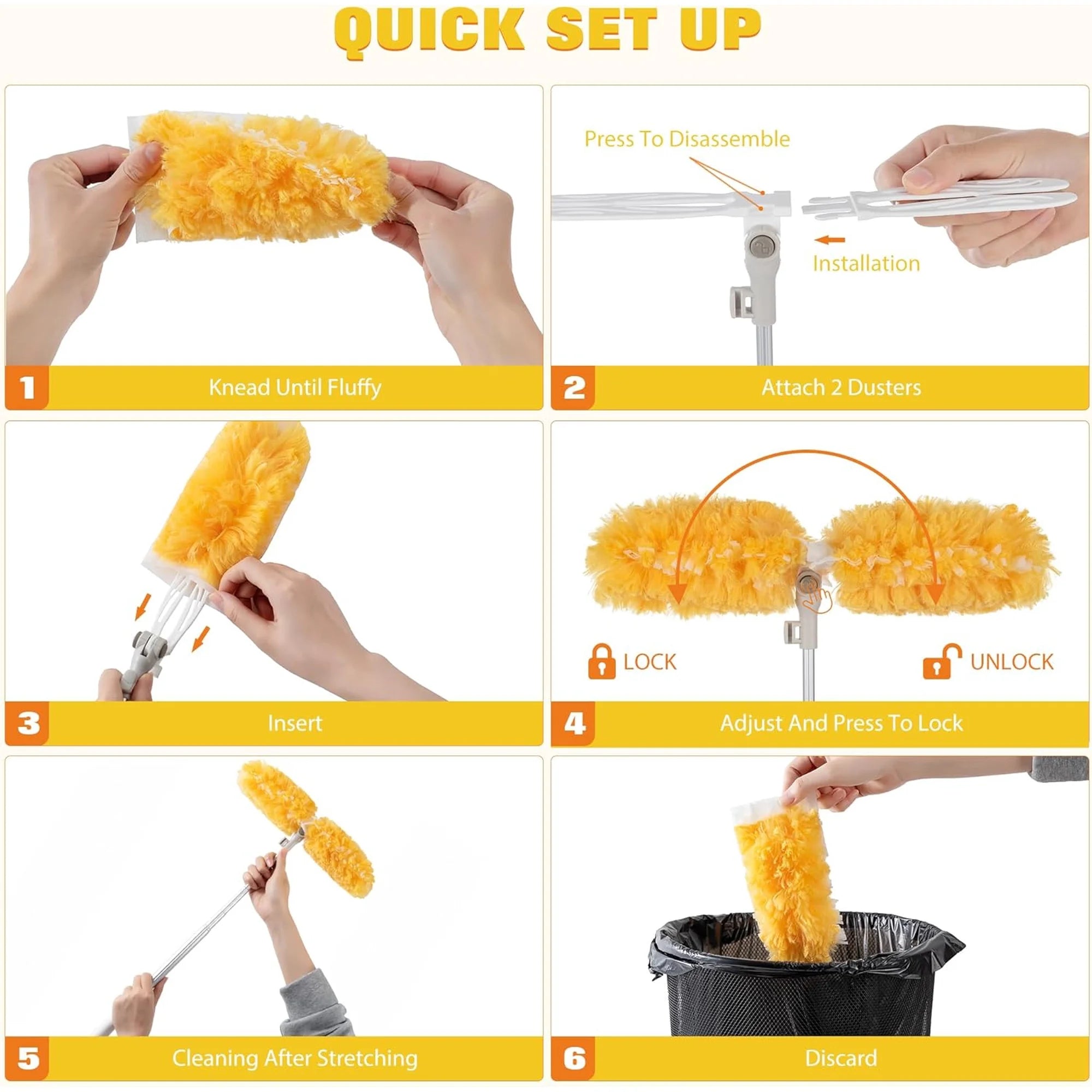 20 Count Heavy Duty Duster Refills with 6 ft Extendable Handle, 5X Microfibers, Disposable Multi Surface Dusters for Cleaning