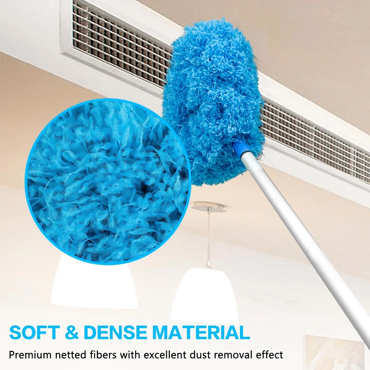 JFengqi Reusble Microfiber Ceiling Fan Duster with 13" to 49.7" Extendable Handle Pole, Blue