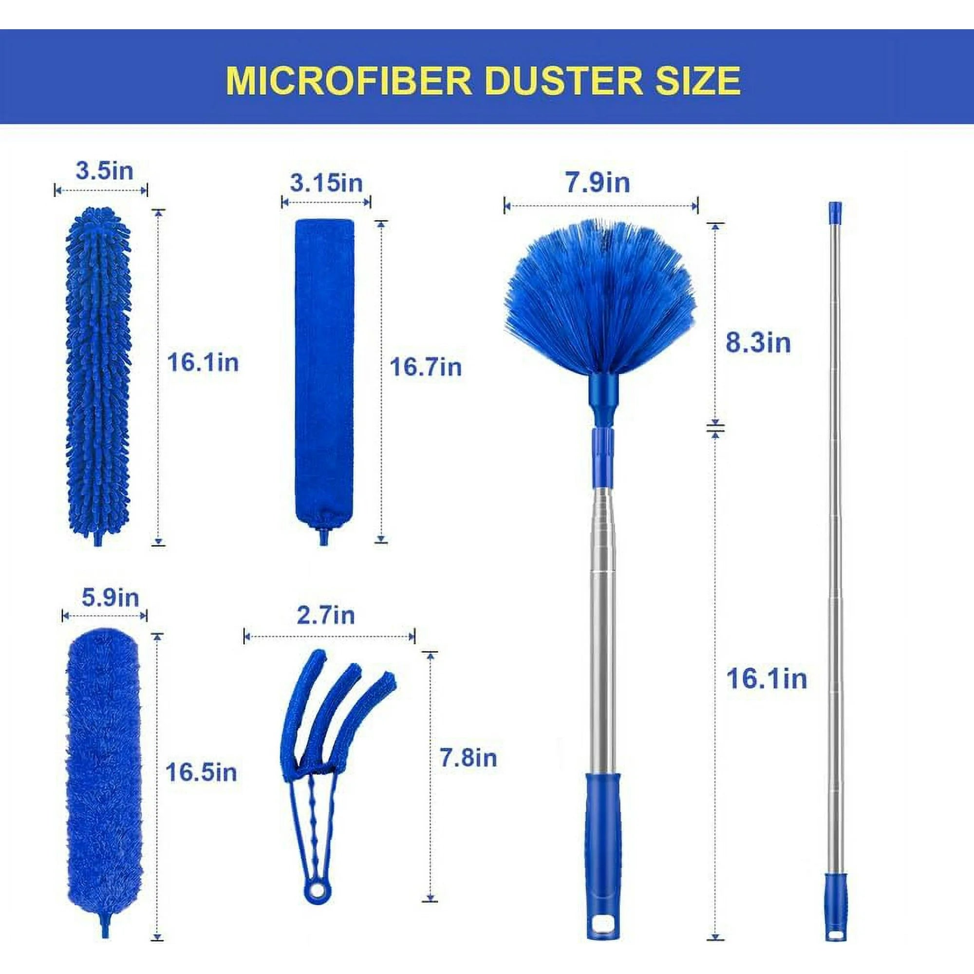 JFengqi Microfiber Feather Duster, 6pcs Washable Cobweb Dusters with 100” Extension Long Pole Cleaning Kit, Bendable Telescopic Duster for Ceiling Fan, Blinds, Furniture, Cars