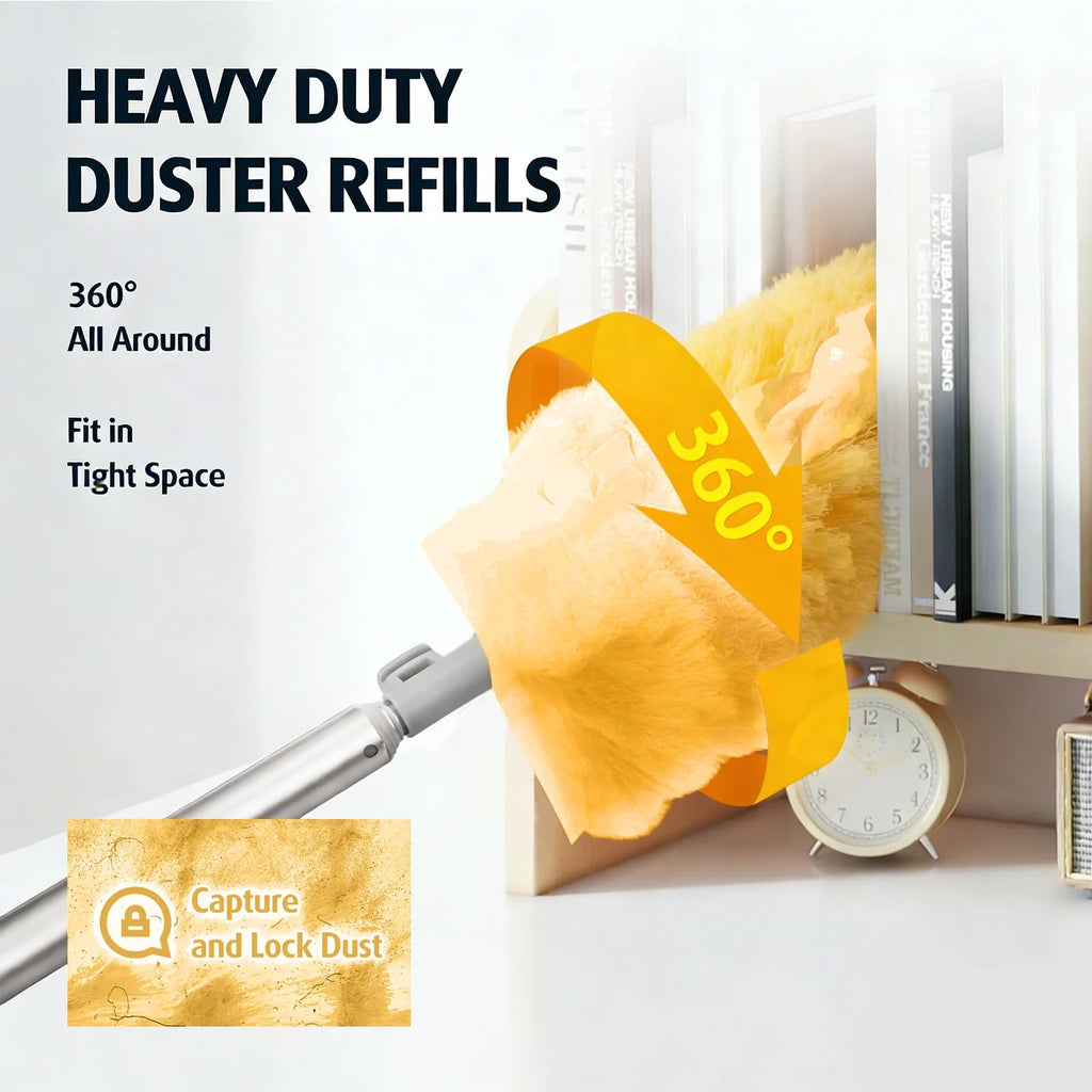 20 Count Heavy Duty Duster Refills with 6 ft Extendable Handle, 5X Microfibers, Disposable Multi Surface Dusters for Cleaning