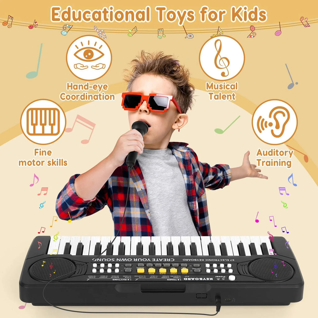 JFengqi 37-Key Piano Keyboard, Portable Electronic Piano for Beginners, Musical Instrument Toy Gift for Boys Girls, Black