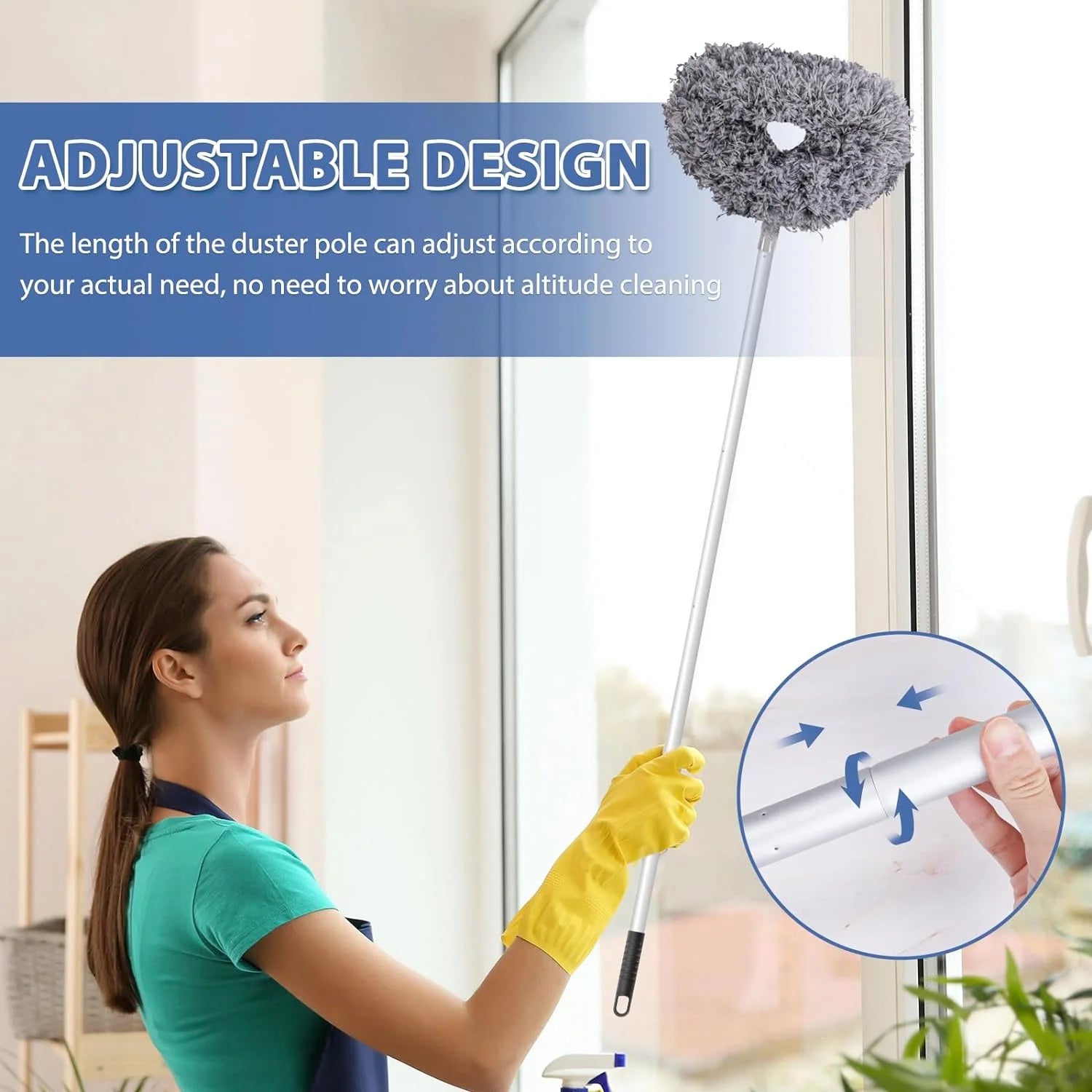 JFengqi Reusble Microfiber Ceiling Fan Duster with 13" to 49.7" Extendable Handle Pole, Gray