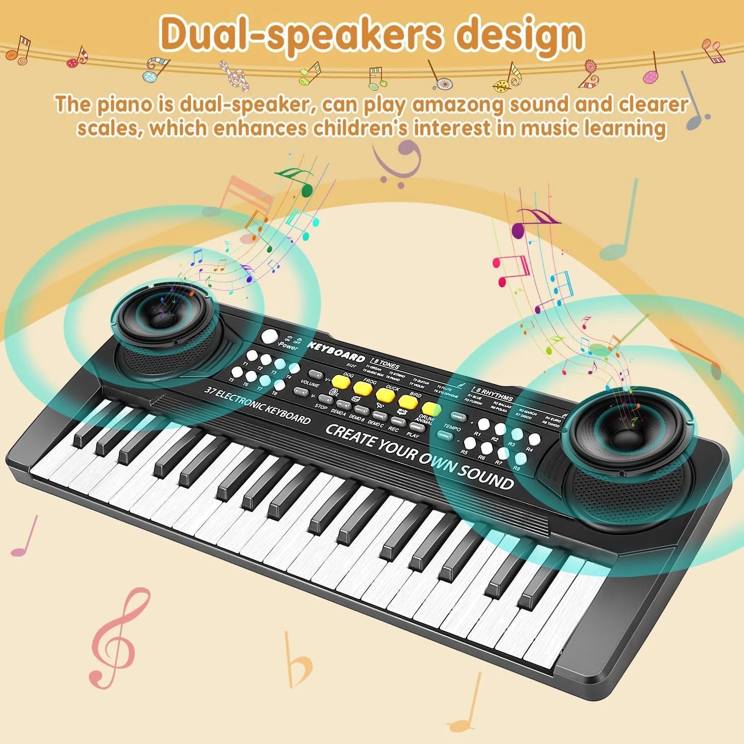 JFengqi 37-Key Piano Keyboard, Portable Electronic Piano for Beginners, Musical Instrument Toy Gift for Boys Girls, Black