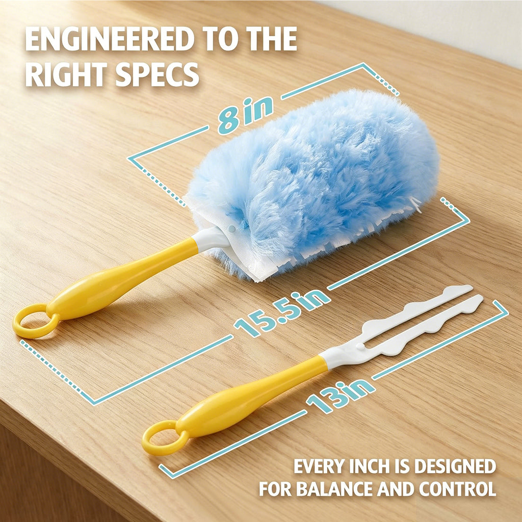 Heavy Duty Duster Refills, 60 pcs with Extended Handle & 1 Handle, 4X Microfibers Disposable Duster Kit for Cleaning, 360° Multi Surface Refills (Blue)