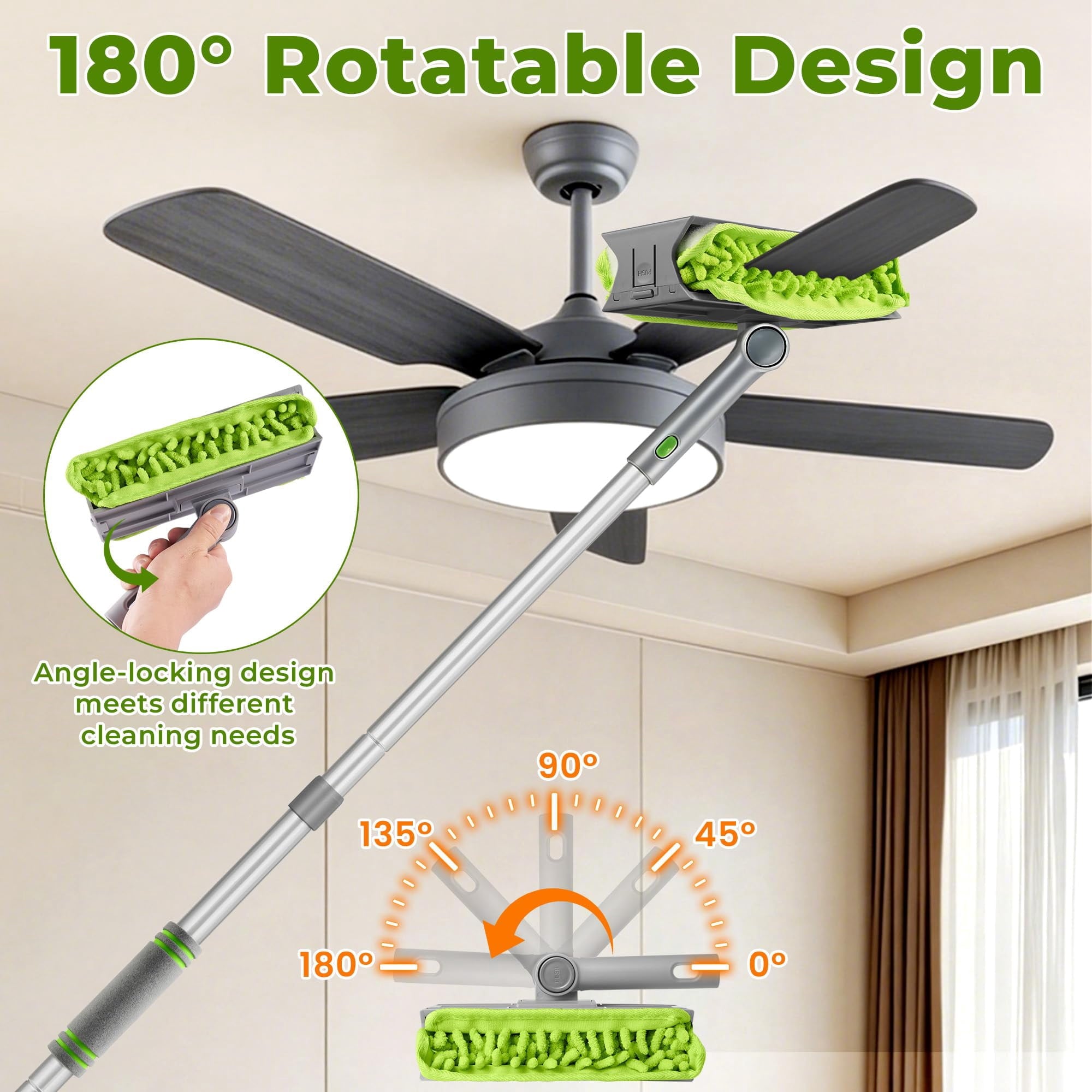 JFengqi Ceiling Fan Cleaner Duster with 64" Extendable Long Handle, Reusable Washable Microfiber Dusters for High Ceiling, Furniture, Blind, Gap