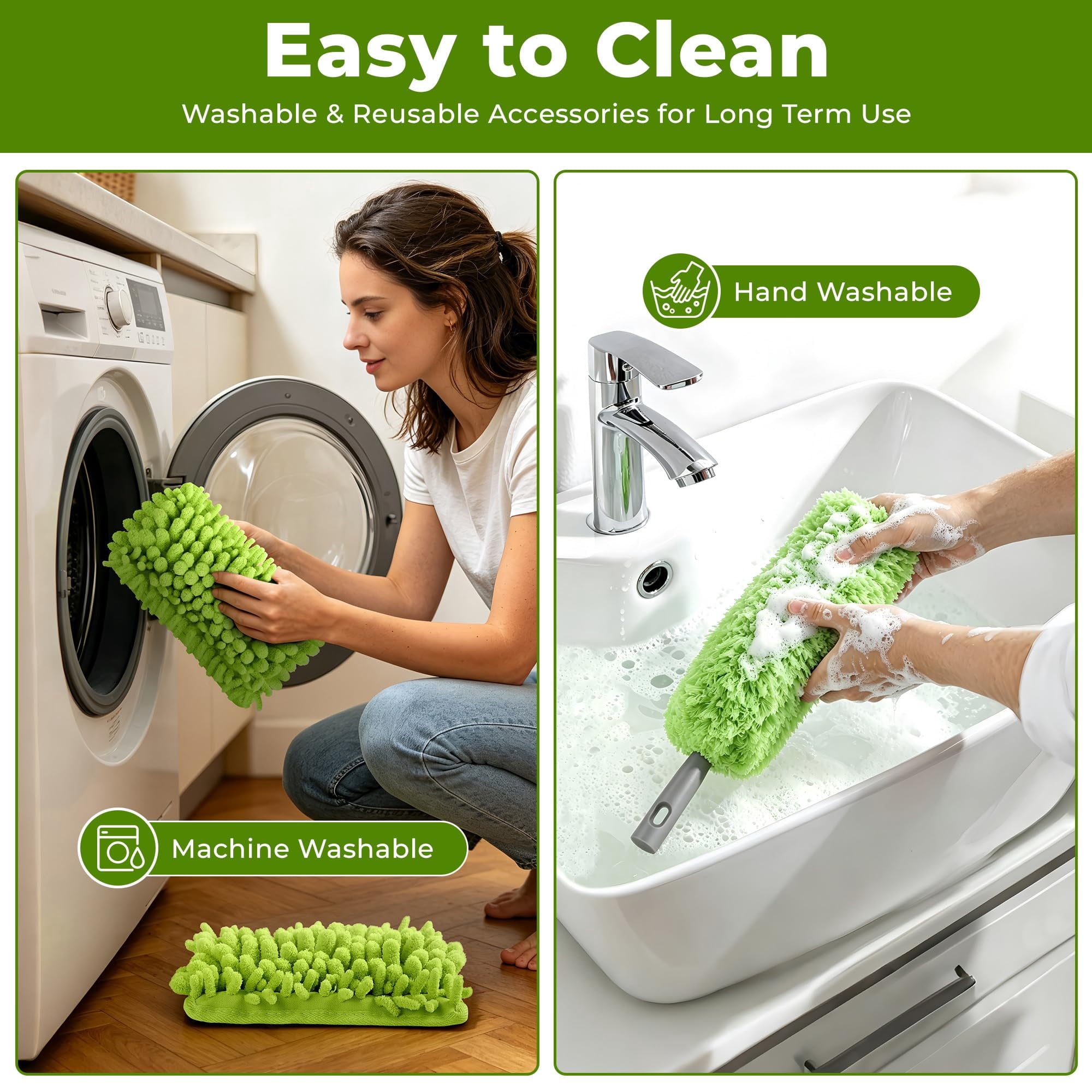 JFengqi Ceiling Fan Cleaner Duster with 64" Extendable Long Handle, Reusable Washable Microfiber Dusters for High Ceiling, Furniture, Blind, Gap