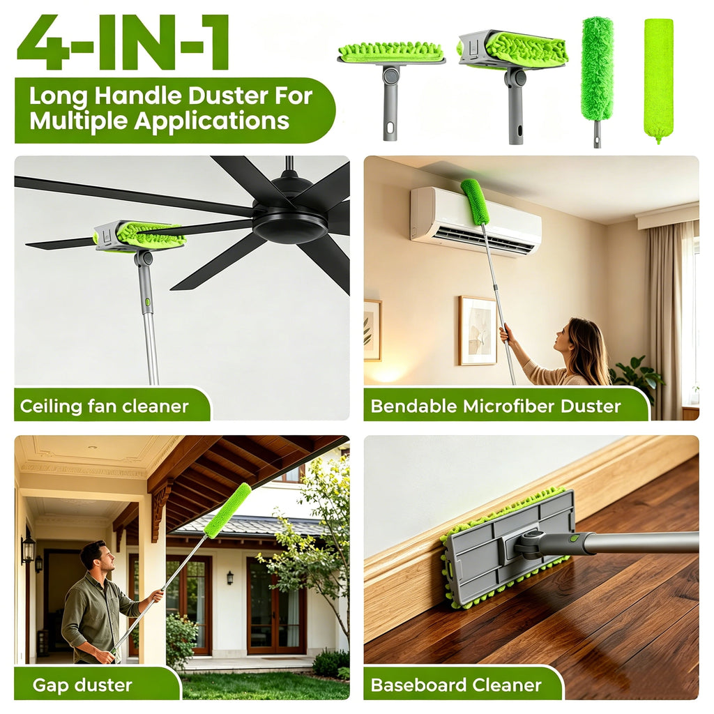 JFengqi Ceiling Fan Cleaner Duster with 64" Extendable Long Handle, Reusable Washable Microfiber Dusters for High Ceiling, Furniture, Blind, Gap