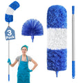 JFengqi Microfiber Duster with 30-100" Telescopic Pole, Reusable Home Cleaning Kit for High Ceilings, Fans, Cobwebs, Blinds & Furniture, Blue