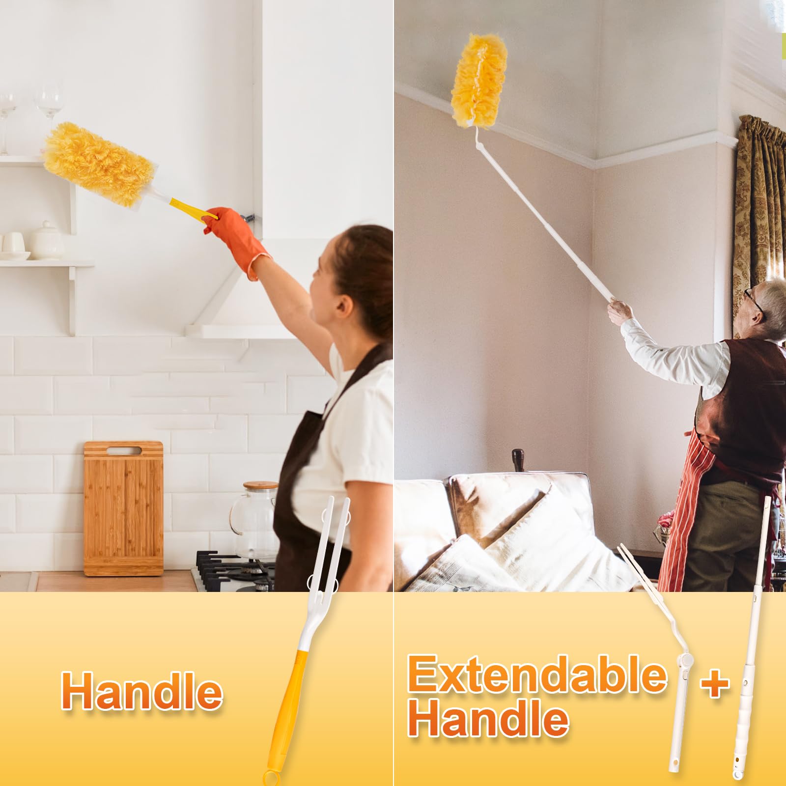 Heavy Duty Duster Refills, 60 pcs with Extended Handle & 1 Handle, 5X Microfibers Disposable Duster Kit for Cleaning, 360° Multi Surface Refills