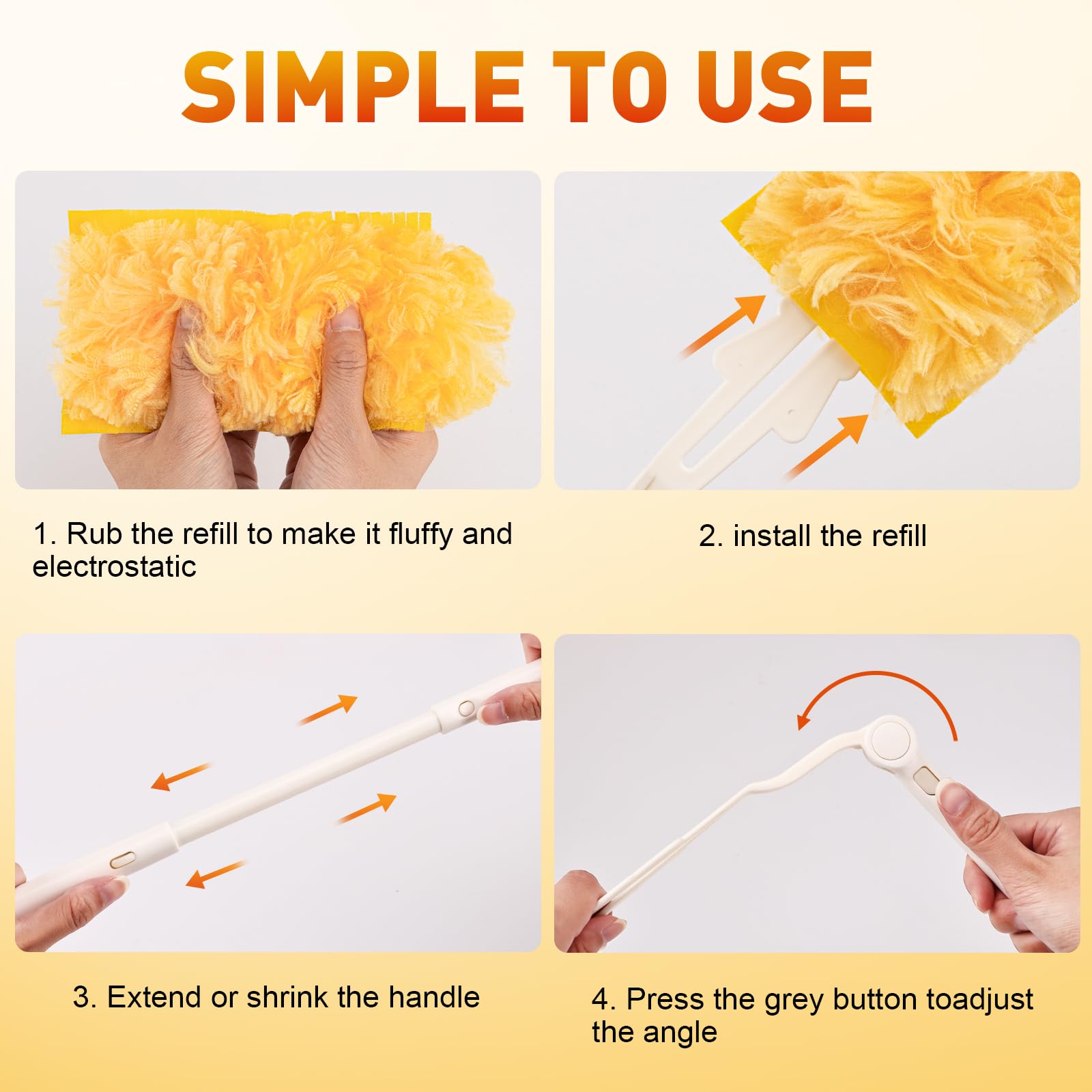 Heavy Duty Duster Refills, 60 pcs with Extended Handle & 1 Handle, 5X Microfibers Disposable Duster Kit for Cleaning, 360° Multi Surface Refills